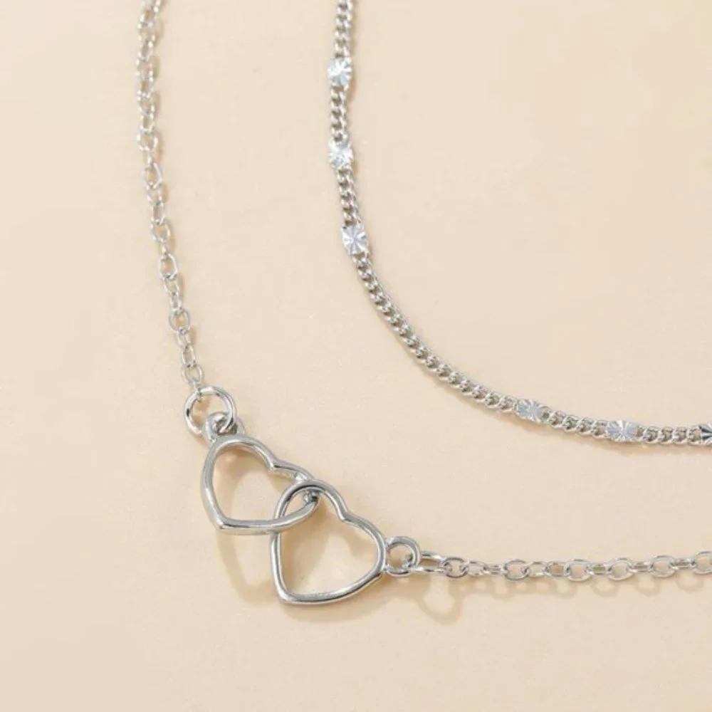 2pcs Heart Decor Bracelet Silver For Women Wedding Party